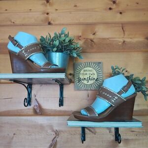 Jack‎ Rogers Vanessa Stacked Platform Wedge Heel Sandal Leather Slingback Sz 8 M